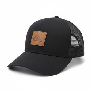 Quiksilver Mens Trucker Hat Black Mesh Snapback Cap Leather Logo Patch QS001045Y